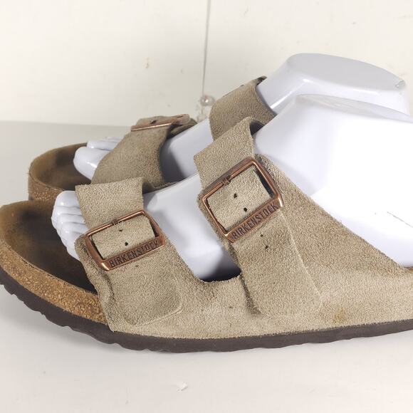 Birkenstock Men's Arizona EU43 US10 Taupe Suede 2 Strap Slide Sandals Shoes - Picture 15 of 16